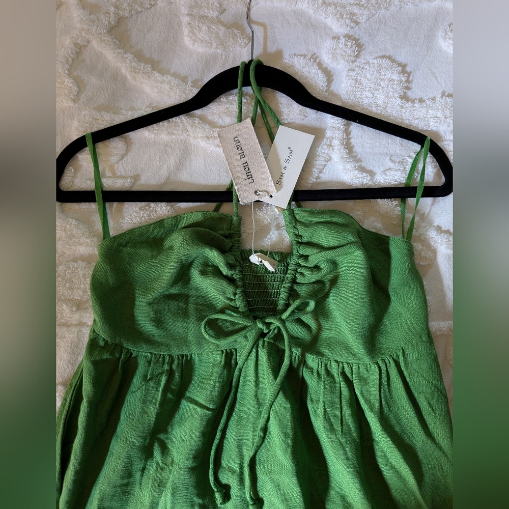 Sim & Sam Green Linen-Blend Dress